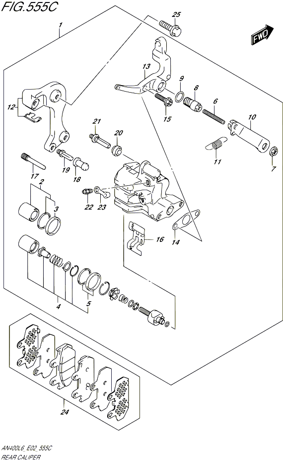 ETRIER DE FREIN ARRIERE AN400AL6 E19 POUR SUZUKI BURGMAN 400 2016 POUR BURGMAN 400 ABS AN400A L6 