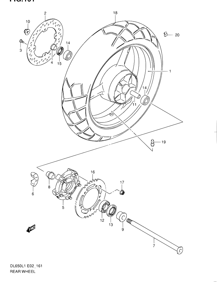 ROUE ARRIERE POUR SUZUKI V STROMDL650A L1 2011