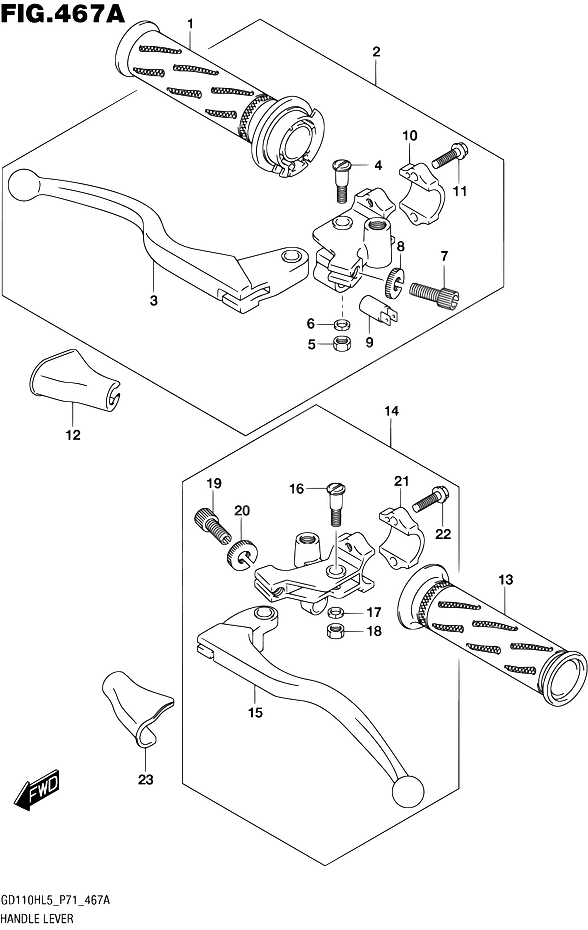 ENSEMBLE LEVIERS POIGNEES POUR SUZUKI GSGS110H L5 2015
