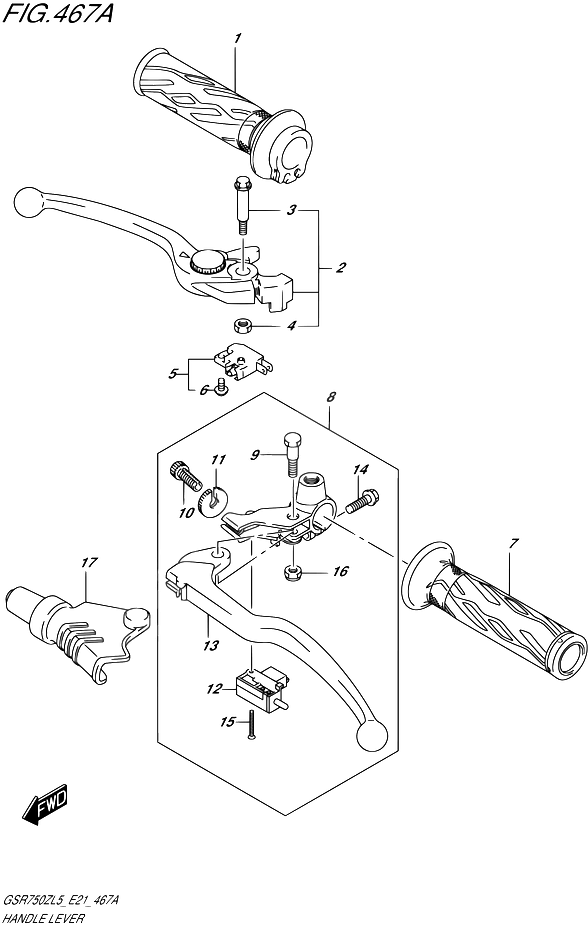 ENSEMBLE LEVIERS POIGNEES POUR SUZUKI GSRGSR750ZA L5 2015