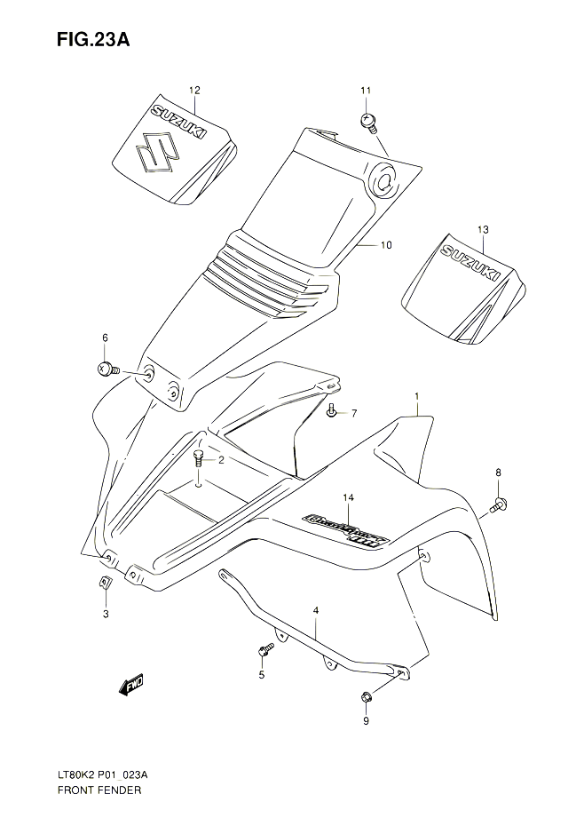 GARDE BOUE AVANT MODELE K5 K6 POUR SUZUKI QUADSPORT 80 2002 POUR SUZUKI QUADSPORTLT80 K6 