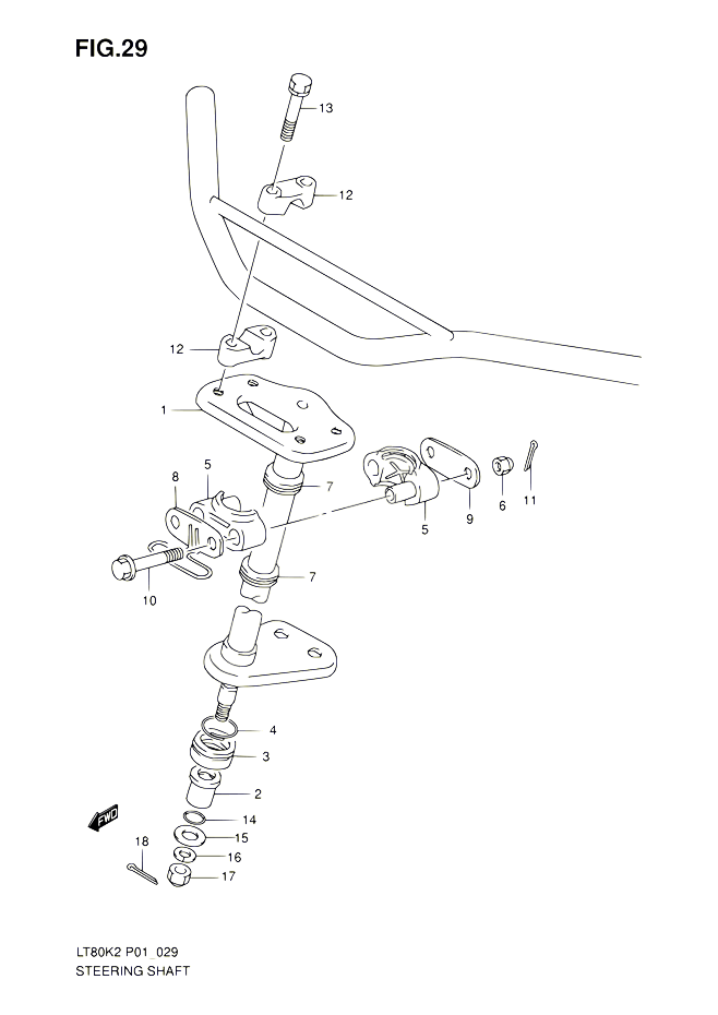 COLONNE DE DIRECTION POUR SUZUKI QUADSPORT 80 2002 POUR SUZUKI QUADSPORTLT80 K6 