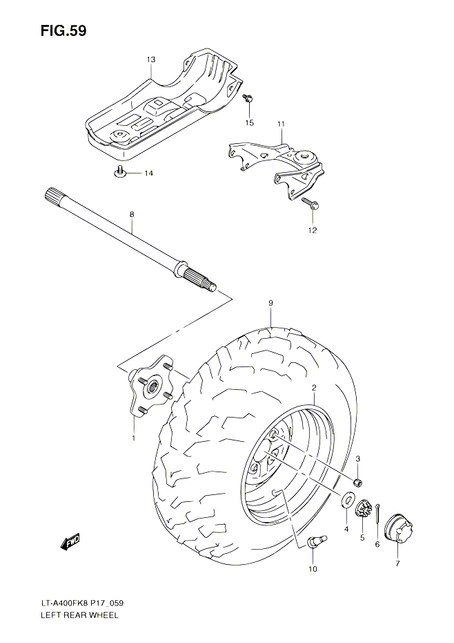 ROUE ARRIERE GAUCHE POUR SUZUKI EIGER 400 2010 POUR SUZUKI EIGERLT A400F L0 