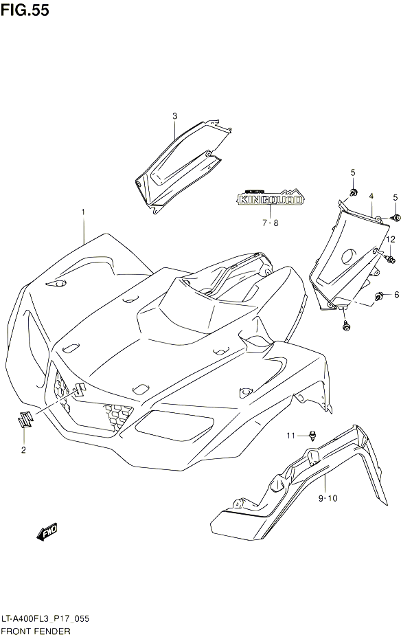 GARDE BOUE AVANT LT A400FL3 P17 POUR SUZUKI KINGQUAD 400 2013 POUR SUZUKI KINGQUADLT A400F L3 LT A400FZ L3 