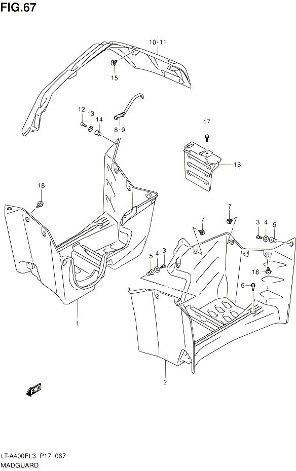 GARDE BOUE LT A400FZL3 P17 POUR SUZUKI KINGQUAD 400 2013 POUR SUZUKI KINGQUADLT A400F L3 LT A400FZ L3 