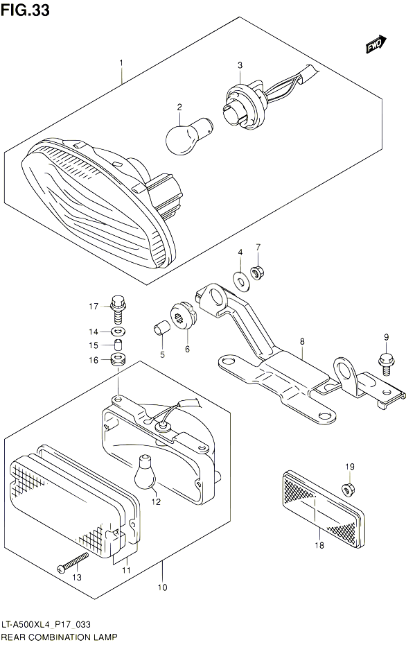 ENSEMBLE FEU ARRIERE POUR SUZUKI KINGQUAD 500 2014 POUR SUZUKI KINGQUADLT A500X L4 LT A500XZ L4 