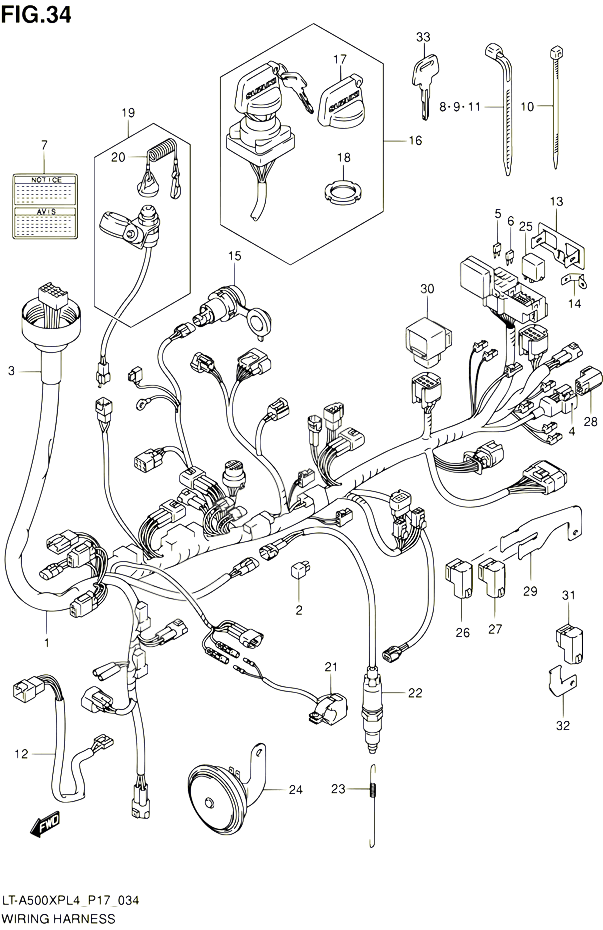 FAISCEAU ELECTRIQUE POUR SUZUKI KINGQUAD 500 2014 POUR SUZUKI KINGQUADLT A500XP L4  LT A500XPZ L4 