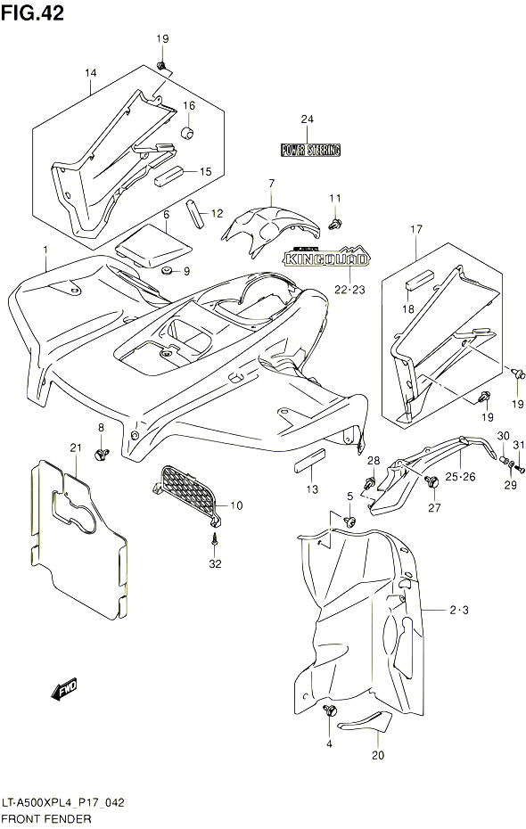 GARDE BOUE AVANT LT A500XPL4 P17 POUR SUZUKI KINGQUAD 500 2014 POUR SUZUKI KINGQUADLT A500XP L4  LT A500XPZ L4 