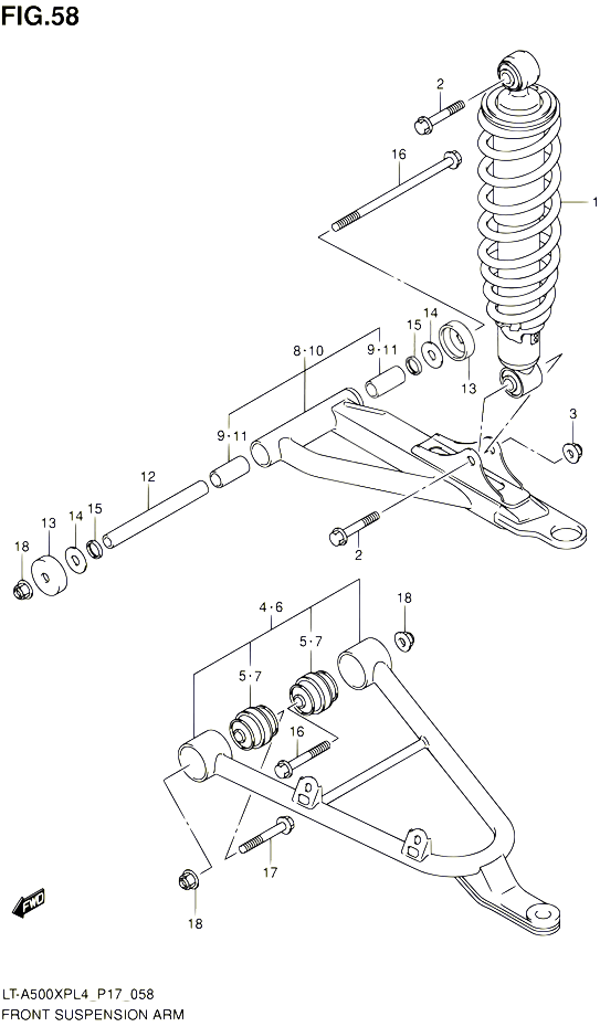 BRAS SUSPENSION AVANT POUR SUZUKI KINGQUAD 500 2015 POUR SUZUKI KINGQUADLT A500XP L4  LT A500XPZ L4 