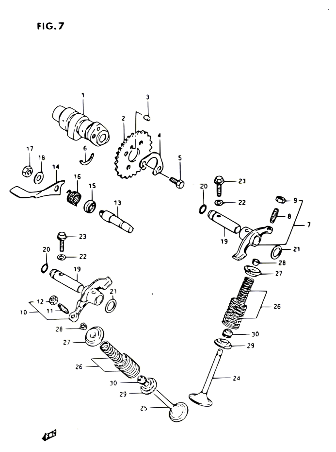 ARBRE A CAMES VALVE POUR SUZUKI OZARK 230 1987 POUR SUZUKI OZARKLT F230 