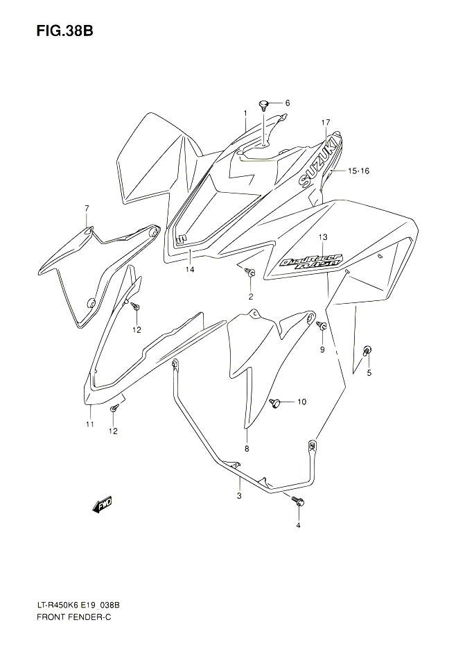 GARDE BOUE AVANT LT R450K8 POUR SUZUKI QUADRACER 450 2010 POUR SUZUKI QUADRACERLT R450 L0  LT R450Z L0 