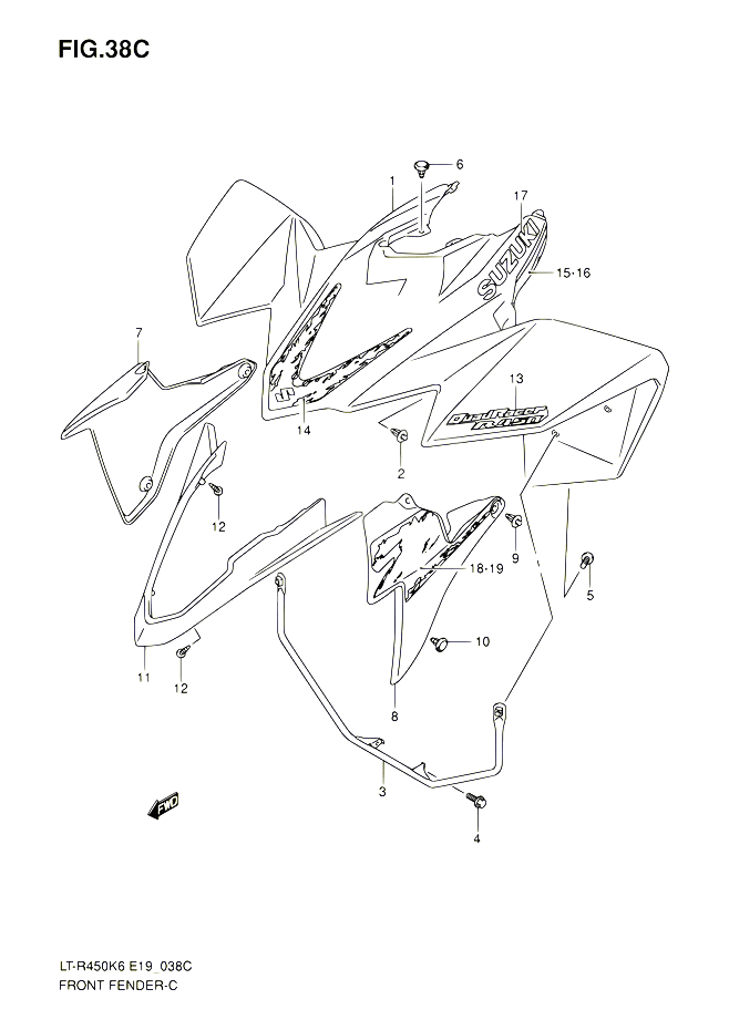 GARDE BOUE AVANT LT R450ZK8 POUR SUZUKI QUADRACER 450 2010 POUR SUZUKI QUADRACERLT R450 L0  LT R450Z L0 