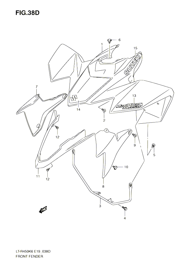 GARDE BOUE AVANT LT R450K9 POUR SUZUKI QUADRACER 450 2010 POUR SUZUKI QUADRACERLT R450 L0  LT R450Z L0 