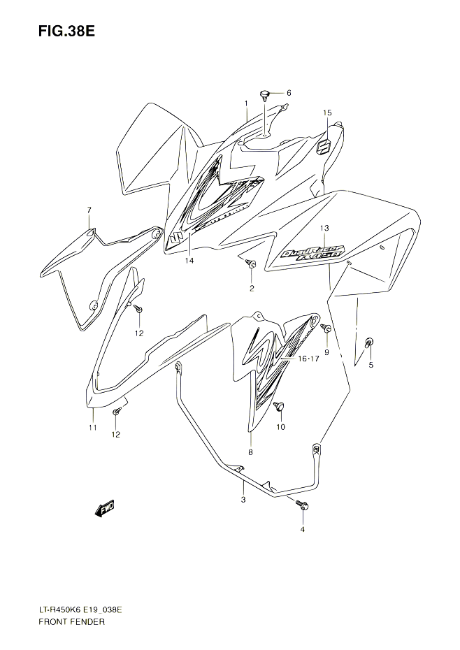 GARDE BOUE AVANT LT R450ZK9 POUR SUZUKI QUADRACER 450 2010 POUR SUZUKI QUADRACERLT R450 L0 LT R450Z L0 