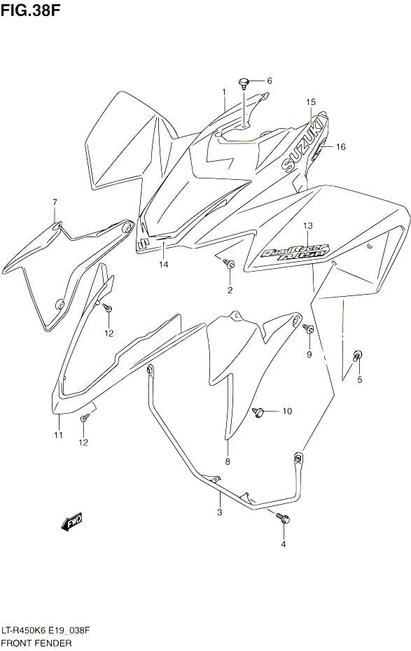 GARDE BOUE AVANT LT R450L0 POUR SUZUKI QUADRACER 450 2010 POUR SUZUKI QUADRACERLT R450 L0 LT R450Z L0 