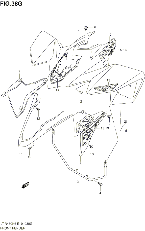 GARDE BOUE AVANT LT R450ZL0 POUR SUZUKI QUADRACER 450 2010 POUR SUZUKI QUADRACERLT R450 L0 LT R450Z L0 