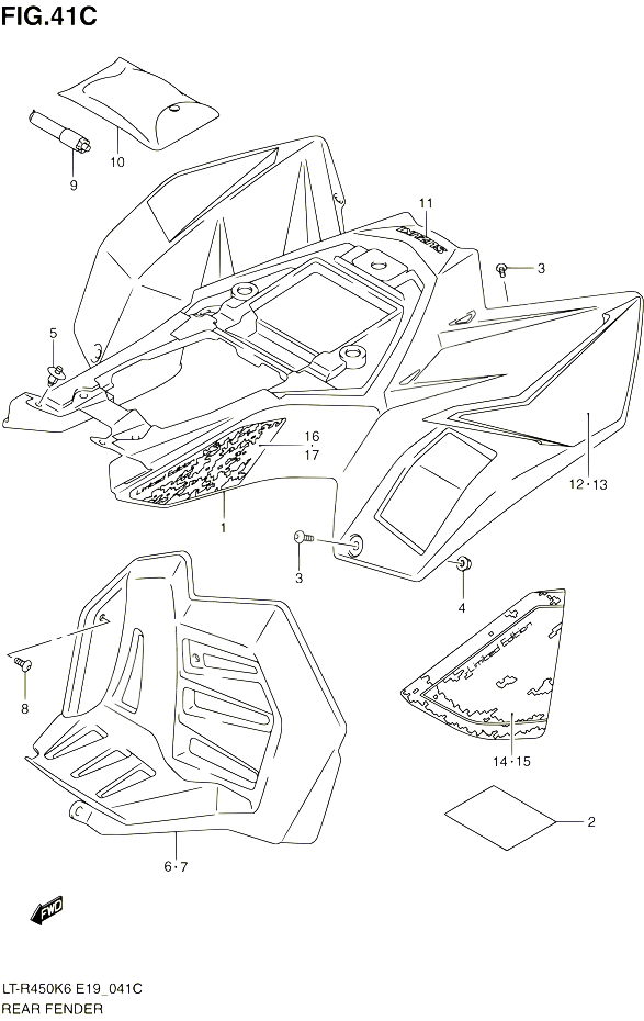 GARDE BOUE ARRIERE MODEL L0 POUR SUZUKI QUADRACER 450 2010 POUR SUZUKI QUADRACERLT R450 L0 LT R450Z L0 