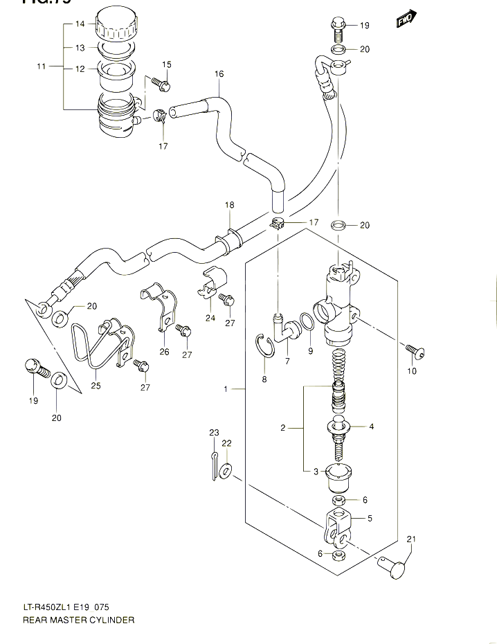 MAITRE CYLINDRE ARRIERE POUR SUZUKI QUADRACER 450 2011 POUR SUZUKI QUADRACERLT R450 L1 LT R450Z L1 