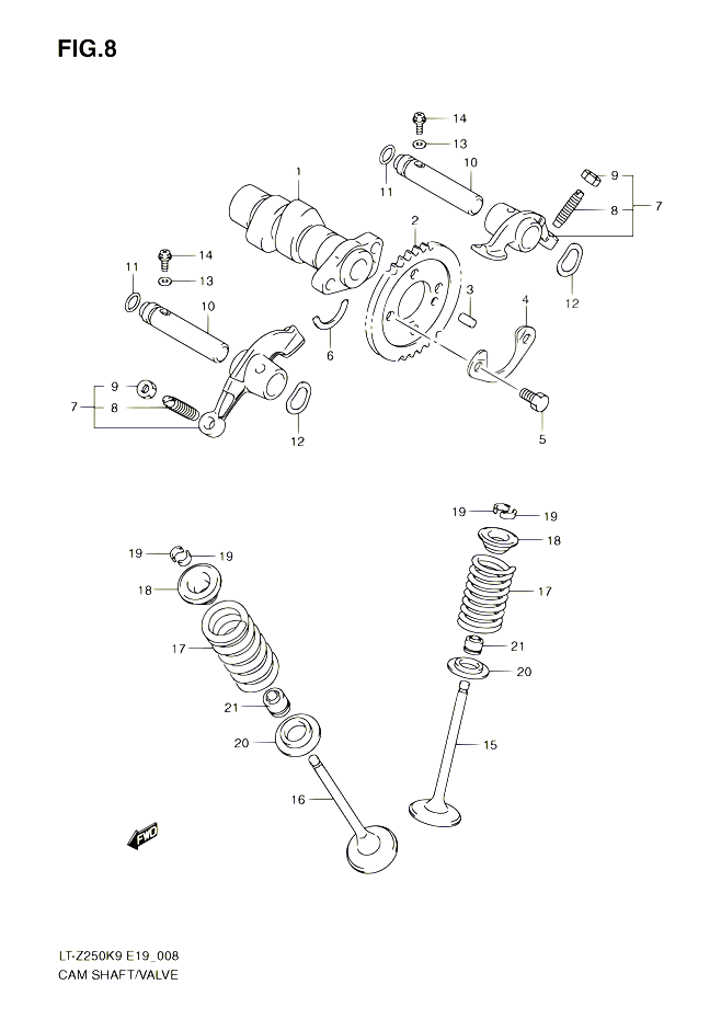 ARBRE A CAMES VALVE POUR SUZUKI QUADSPORT 250 2010 POUR SUZUKI QUADSPORTLT Z250 L0 LT Z250Z L0 
