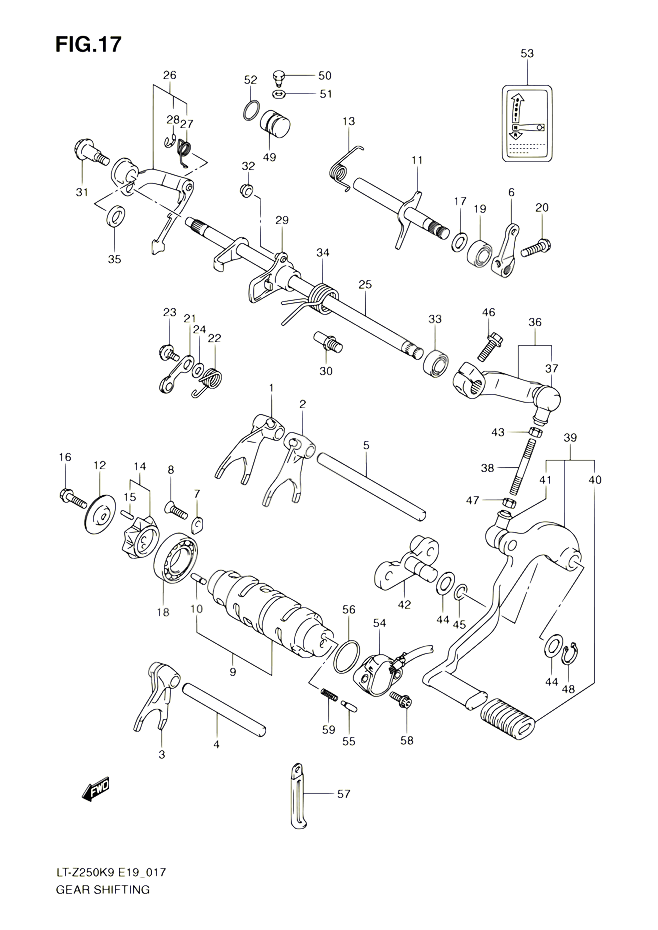 ENSEMBLE SELECTEUR DE VITESSES POUR SUZUKI QUADSPORT 250 2010 POUR SUZUKI QUADSPORTLT Z250 L0  LT Z250Z L0 