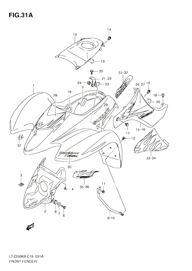 GARDE BOUE AVANT MODEL L0 POUR SUZUKI QUADSPORT 250 2010 POUR SUZUKI QUADSPORTLT Z250 L0 LT Z250Z L0 