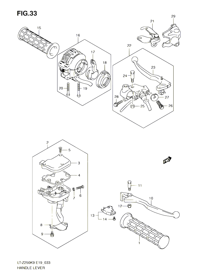 ENSEMBLE LEVIERS POIGNEES POUR SUZUKI QUADSPORT 250 2010 POUR SUZUKI QUADSPORTLT Z250 L0  LT Z250Z L0 