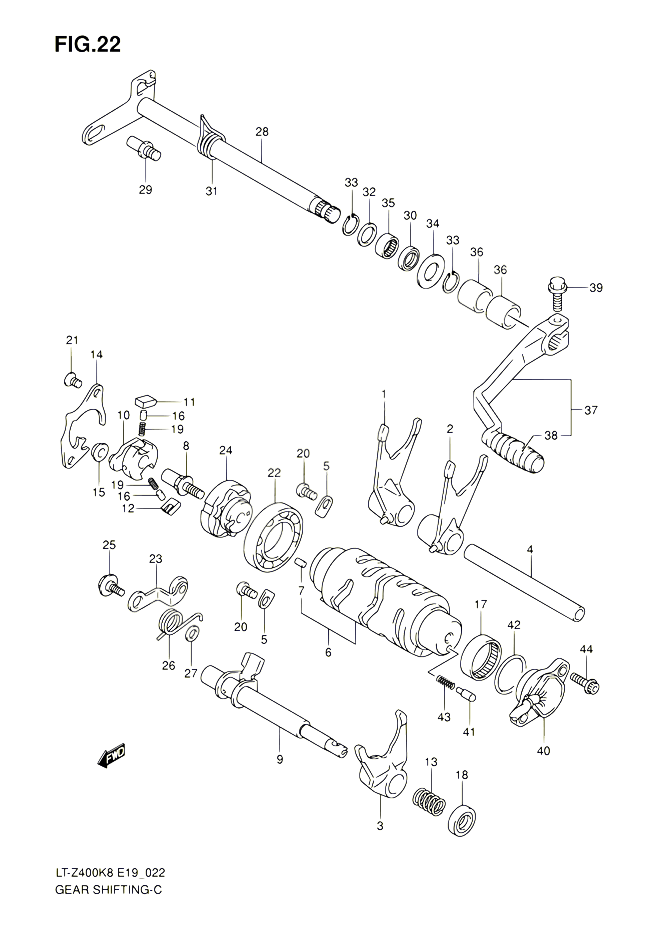 ENSEMBLE SELECTEUR DE VITESSES POUR SUZUKI QUADSPORT 400 2008 POUR QUADSPORT 400Z LT Z400 K8 LT Z400Z K8 