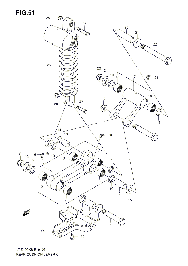 BIELLETTE DAMORTISSEUR POUR SUZUKI QUADSPORT 400 2008 POUR QUADSPORT 400Z LT Z400 K8  LT Z400Z K8 