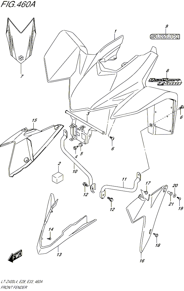 GARDE BOUE AVANT POUR SUZUKI QUADSPORT 400 2014 POUR QUADSPORT Z400 LT Z400 L4 