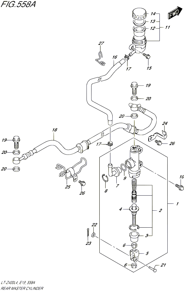MAITRE CYLINDRE ARRIERE POUR SUZUKI QUADSPORT 400 2014 POUR QUADSPORT Z400 LT Z400 L4 
