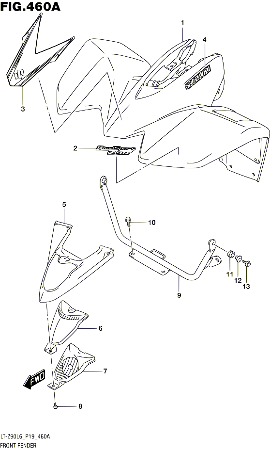 GARDE BOUE AVANT POUR SUZUKI QUADSPORT 90 2016 POUR SUZUKI QUADSPORTLT Z90 L6 