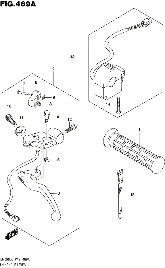 ENSEMBLE LEVIER POIGNEE GAUCHE POUR SUZUKI QUADSPORT 90 2016 POUR SUZUKI QUADSPORTLT Z90 L6 