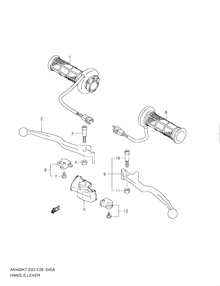 ENSEMBLE LEVIERS POIGNEES AN400ZA POUR SUZUKI BURGMAN 400 2010 POUR BURGMAN 400 AN400A L0 AN400ZA L0 