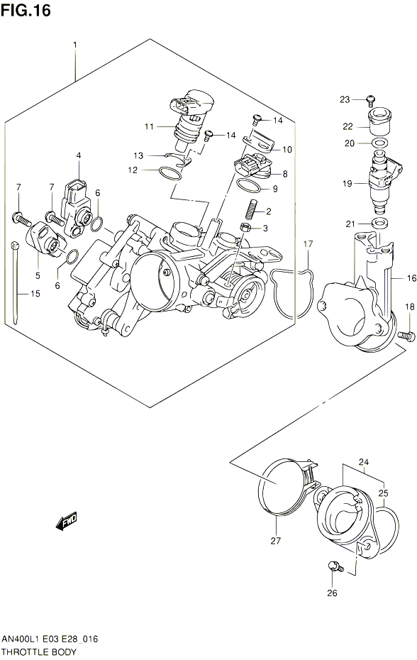 CORPS DE PAPILLON AN400L1 E03 POUR SUZUKI BURGMAN 400 2011 POUR BURGMAN 400 AN400A L1  AN400ZA L1 