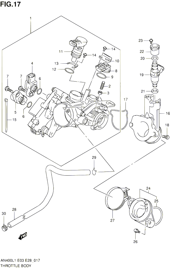 CORPS DE PAPILLON AN400L1 E33 POUR SUZUKI BURGMAN 400 2011 POUR BURGMAN 400 AN400A L1  AN400ZA L1 