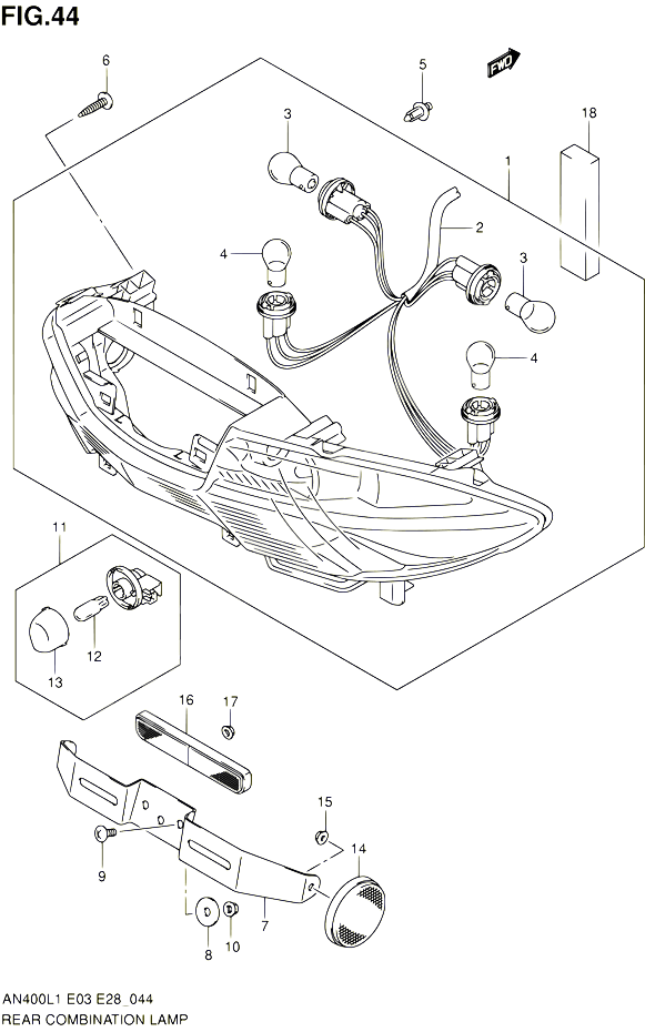 ENSEMBLE FEU ARRIERE POUR SUZUKI BURGMAN 400 2011 POUR BURGMAN 400 AN400A L1  AN400ZA L1 