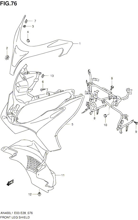 CARENAGES AVANT AN400L1 E03 POUR SUZUKI BURGMAN 400 2011 POUR BURGMAN 400 AN400A L1 AN400ZA L1 