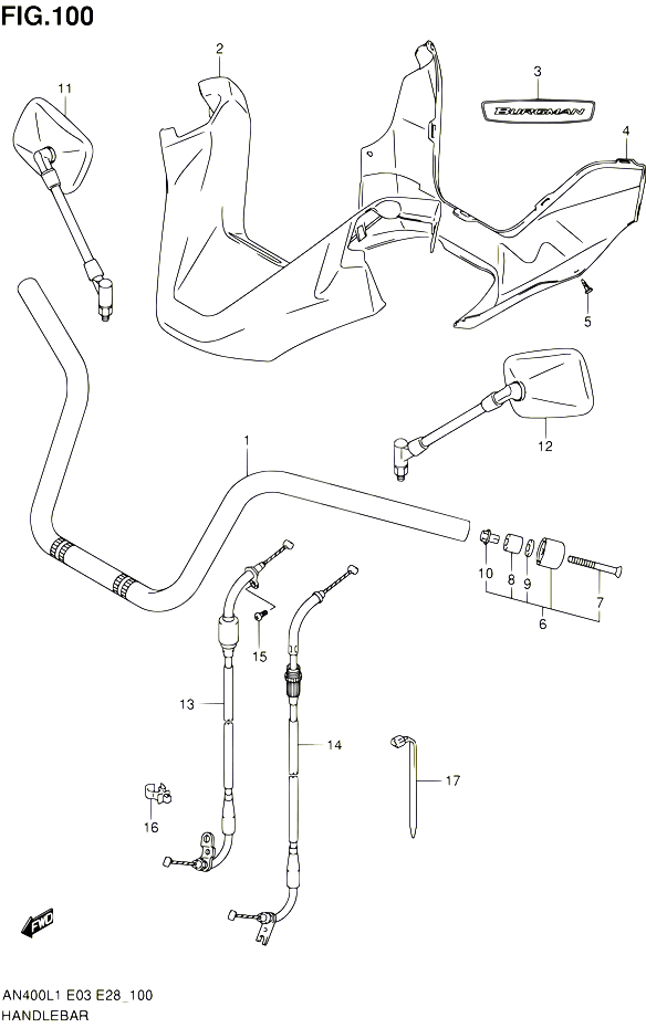 GUIDON AN400L1 E03 POUR SUZUKI BURGMAN 400 2011 POUR BURGMAN 400 AN400A L1  AN400ZA L1 