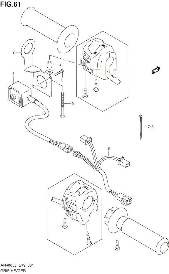 POIGNEES CHAUFFANTES AN400ZAL3 E02 POUR SUZUKI BURGMAN 400 2013 POUR BURGMAN 400 AN400A L3 
