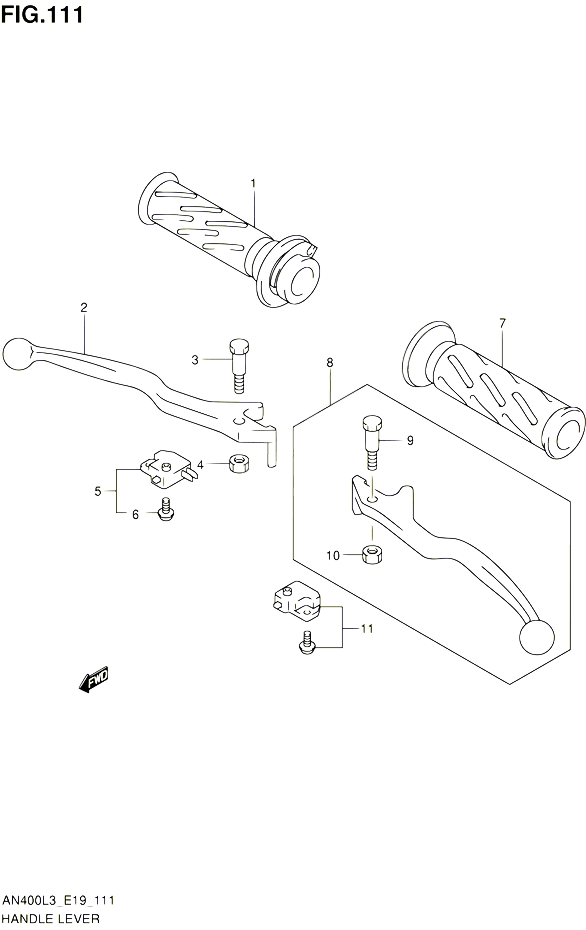 ENSEMBLE LEVIERS POIGNEES AN400L3 E19 POUR SUZUKI BURGMAN 400 2013 POUR BURGMAN 400 AN400A L3 