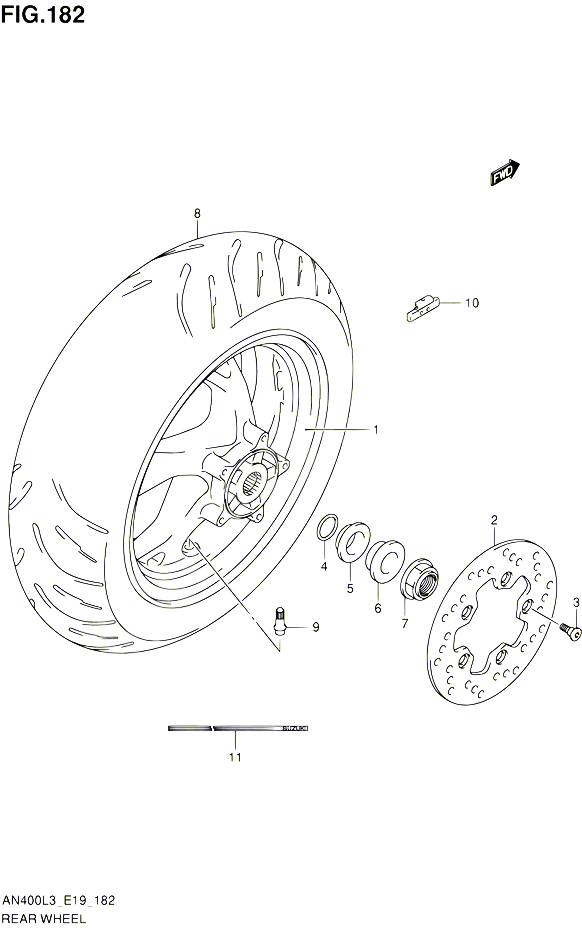 ROUE ARRIERE AN400L3 E19 POUR SUZUKI BURGMAN 400 2013 POUR BURGMAN 400 AN400A L3 