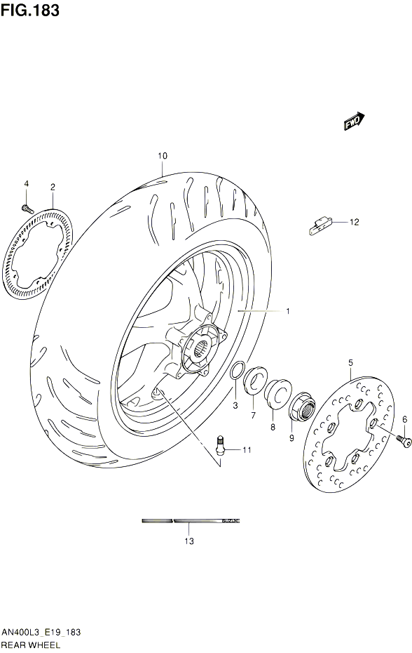 ROUE ARRIERE AN400AL3 E02 POUR SUZUKI BURGMAN 400 2013 POUR BURGMAN 400 AN400A L3 