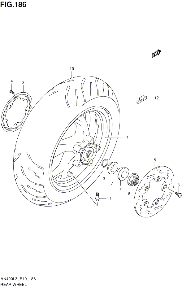 ROUE ARRIERE AN400ZAL3 E02 POUR SUZUKI BURGMAN 400 2013 POUR BURGMAN 400 AN400A L3 