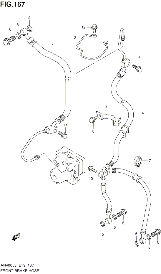 DURITE DE FREIN AVANT AN400ZAL3 E02 POUR SUZUKI BURGMAN 400 2013 POUR BURGMAN 400 AN400A L3 