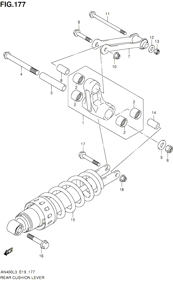 BIELLETTE DAMORTISSEUR AN400AL3 E02 POUR SUZUKI BURGMAN 400 2013 POUR BURGMAN 400 AN400A L3 