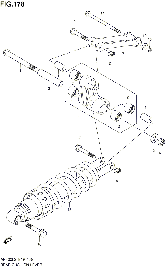 BIELLETTE DAMORTISSEUR AN400AL3 E19 POUR SUZUKI BURGMAN 400 2013 POUR BURGMAN 400 AN400A L3 