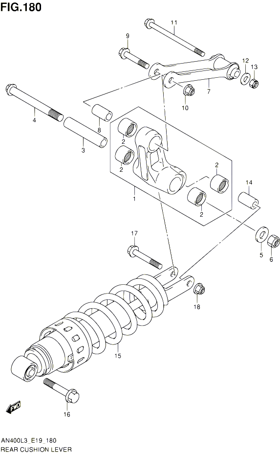 BIELLETTE DAMORTISSEUR AN400ZAL3 E02 POUR SUZUKI BURGMAN 400 2013 POUR BURGMAN 400 AN400A L3 