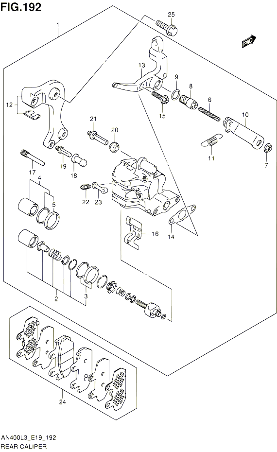 ETRIER DE FREIN ARRIERE AN400ZAL3 E02 POUR SUZUKI BURGMAN 400 2013 POUR BURGMAN 400 AN400A L3 
