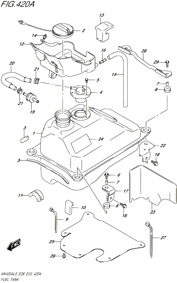 RESERVOIR DESSENCE AN400AL5 E33 POUR SUZUKI BURGMAN 400 2015 POUR BURGMAN 400 AN400A L5 AN400ZA L5 