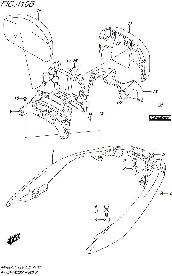 SUPPORT DOSSERET AN400ZAL5 E28 POUR SUZUKI BURGMAN 400 2015 POUR BURGMAN 400 AN400A L5 AN400ZA L5 